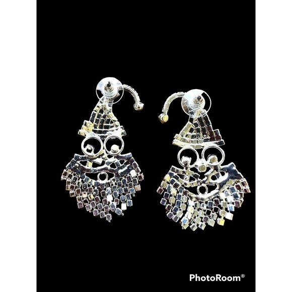 Rhinestone Santa Earrings Posts Handmade Jewelry  New 2" L  Festive Party - Picture 7 of 7